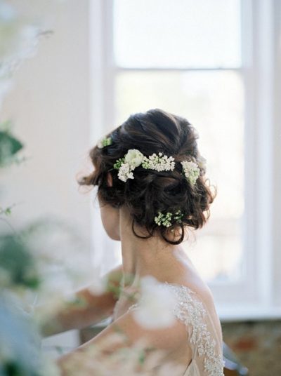image of bridal portrait pose indoors hair style updo.